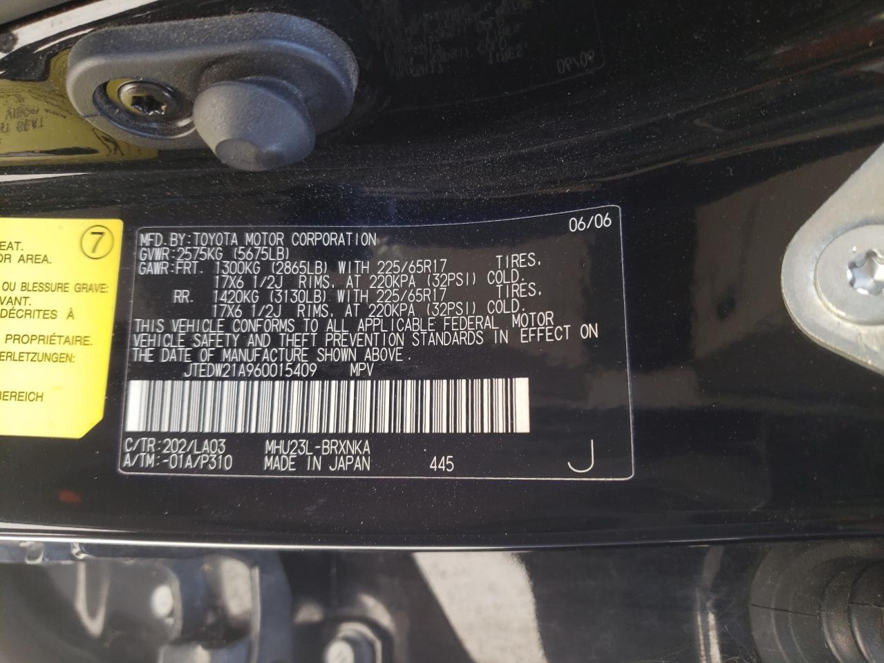 JTEDW21A960015409 2006 Toyota Highlander Hybrid