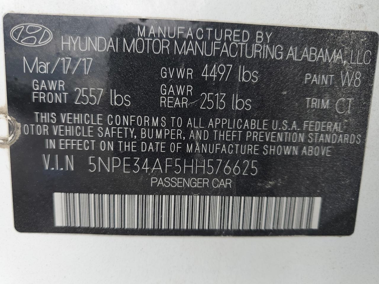 5NPE34AF5HH576625 2017 Hyundai Sonata Sport