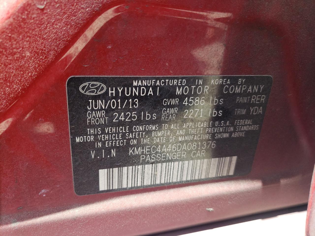 KMHEC4A46DA081376 2013 Hyundai Sonata Hybrid