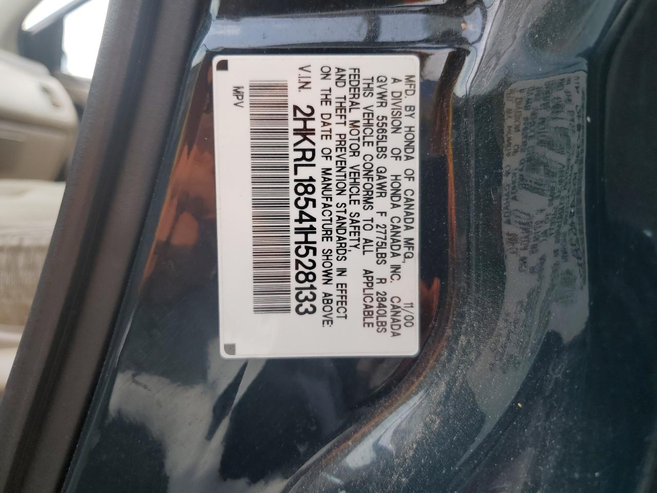 2HKRL18541H528133 2001 Honda Odyssey Lx