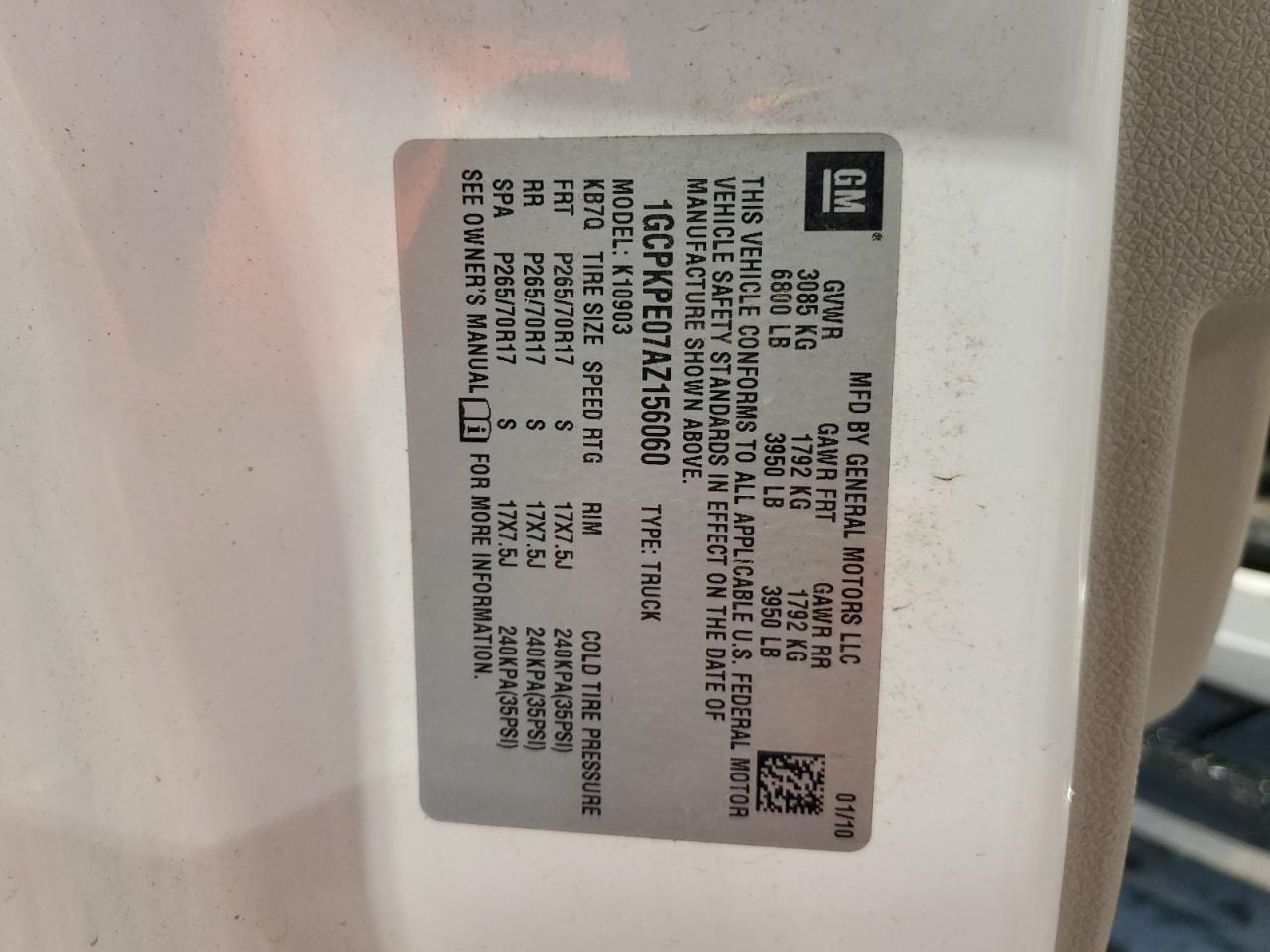 1GCPKPE07AZ156060 2010 Chevrolet Silverado K1500