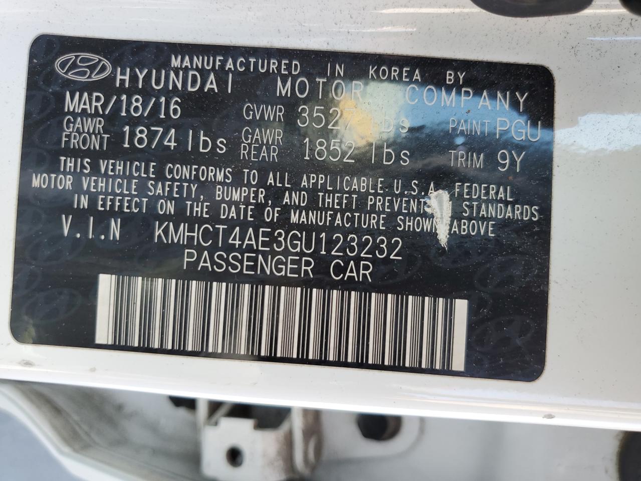 KMHCT4AE3GU123232 2016 Hyundai Accent Se