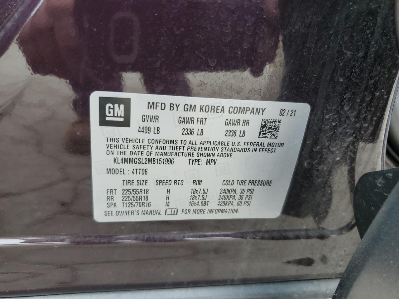 KL4MMGSL2MB151996 2021 Buick Encore Gx Essence