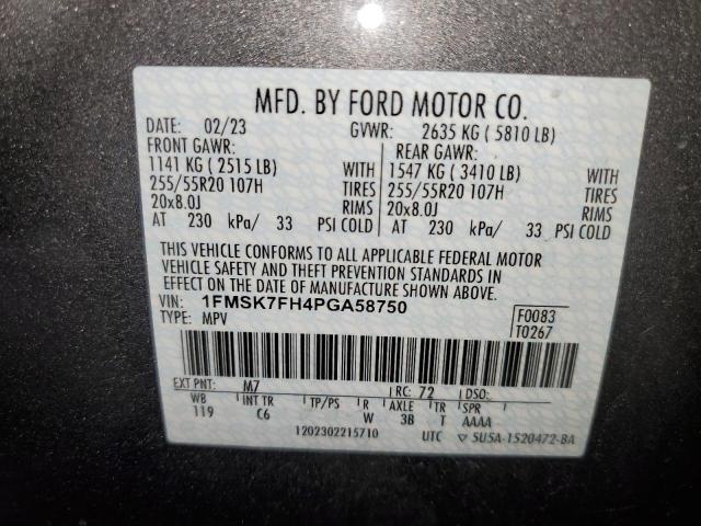 2023 Ford Explorer Limited VIN: 1FMSK7FH4PGA58750 Lot: 57676404