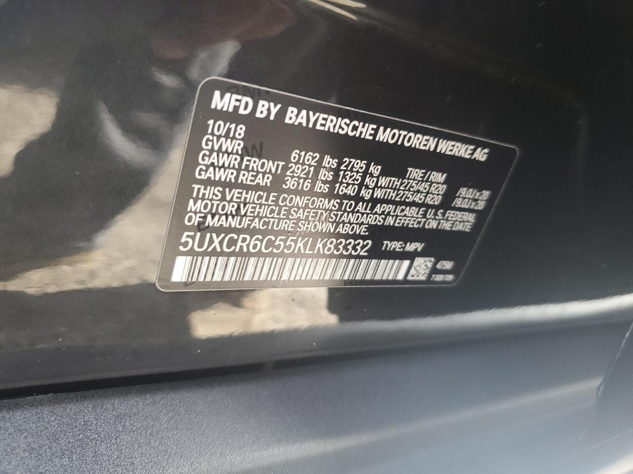 5UXCR6C55KLK83332 2019 BMW X5 xDrive40I