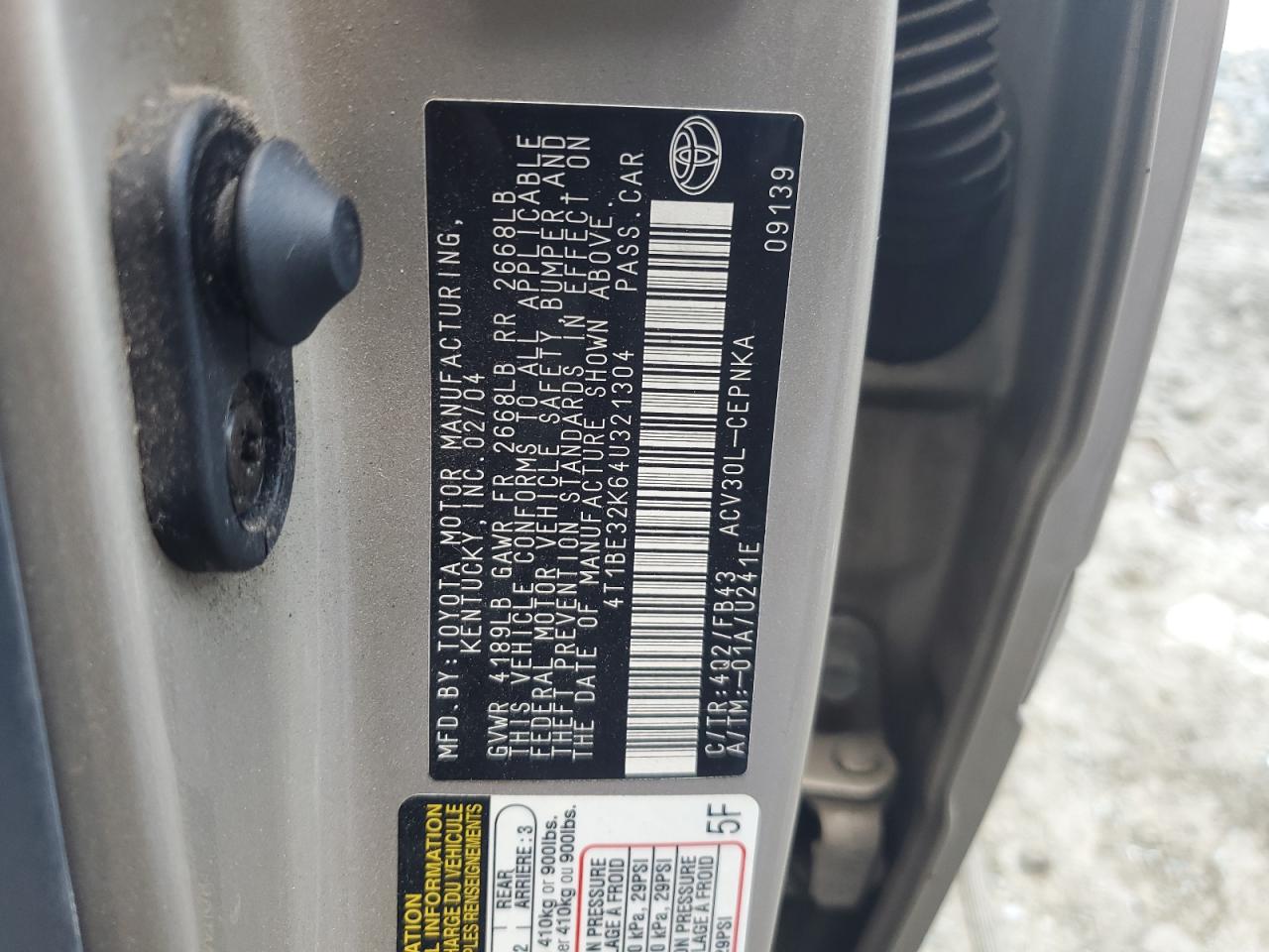 4T1BE32K64U321304 2004 Toyota Camry Le