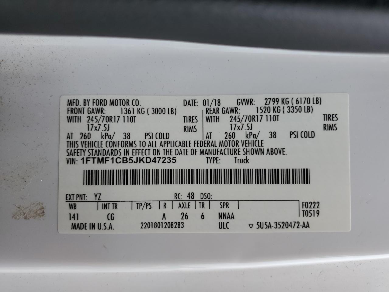 1FTMF1CB5JKD47235 2018 Ford F150 1FTMF1CB5JKD47235 2018 Ford F150