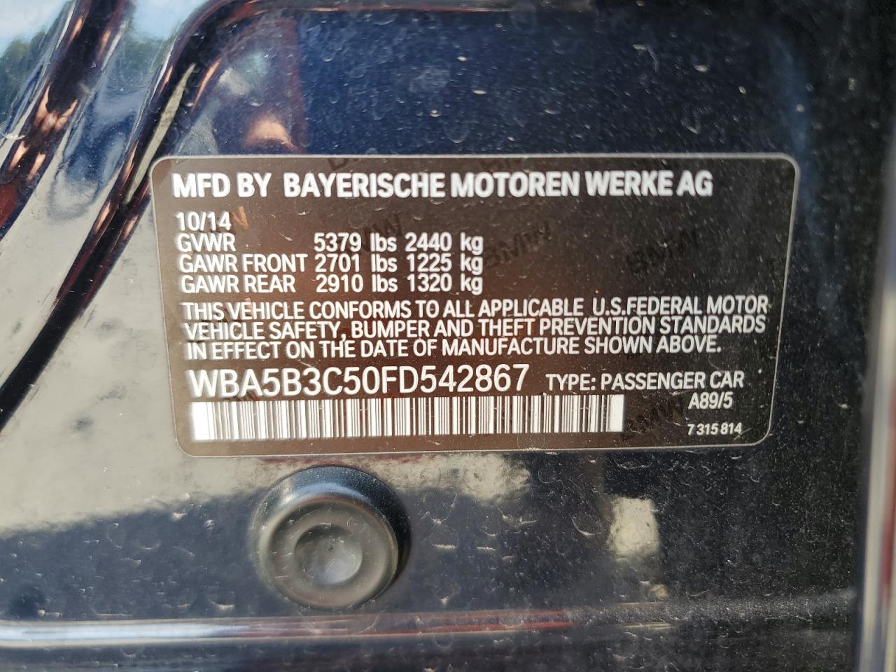 WBA5B3C50FD542867 2015 BMW 535 Xi