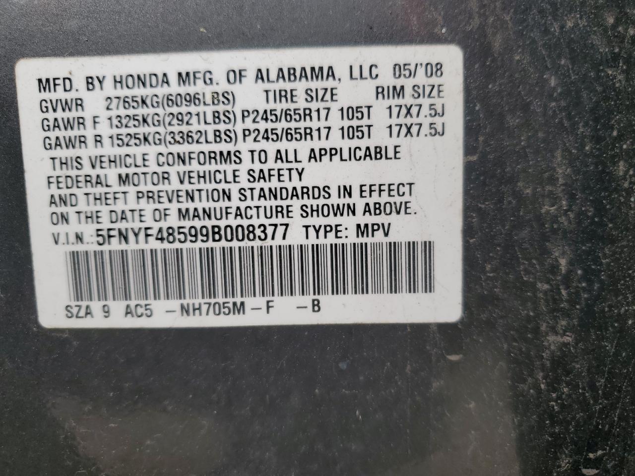 5FNYF48599B008377 2009 Honda Pilot Exl