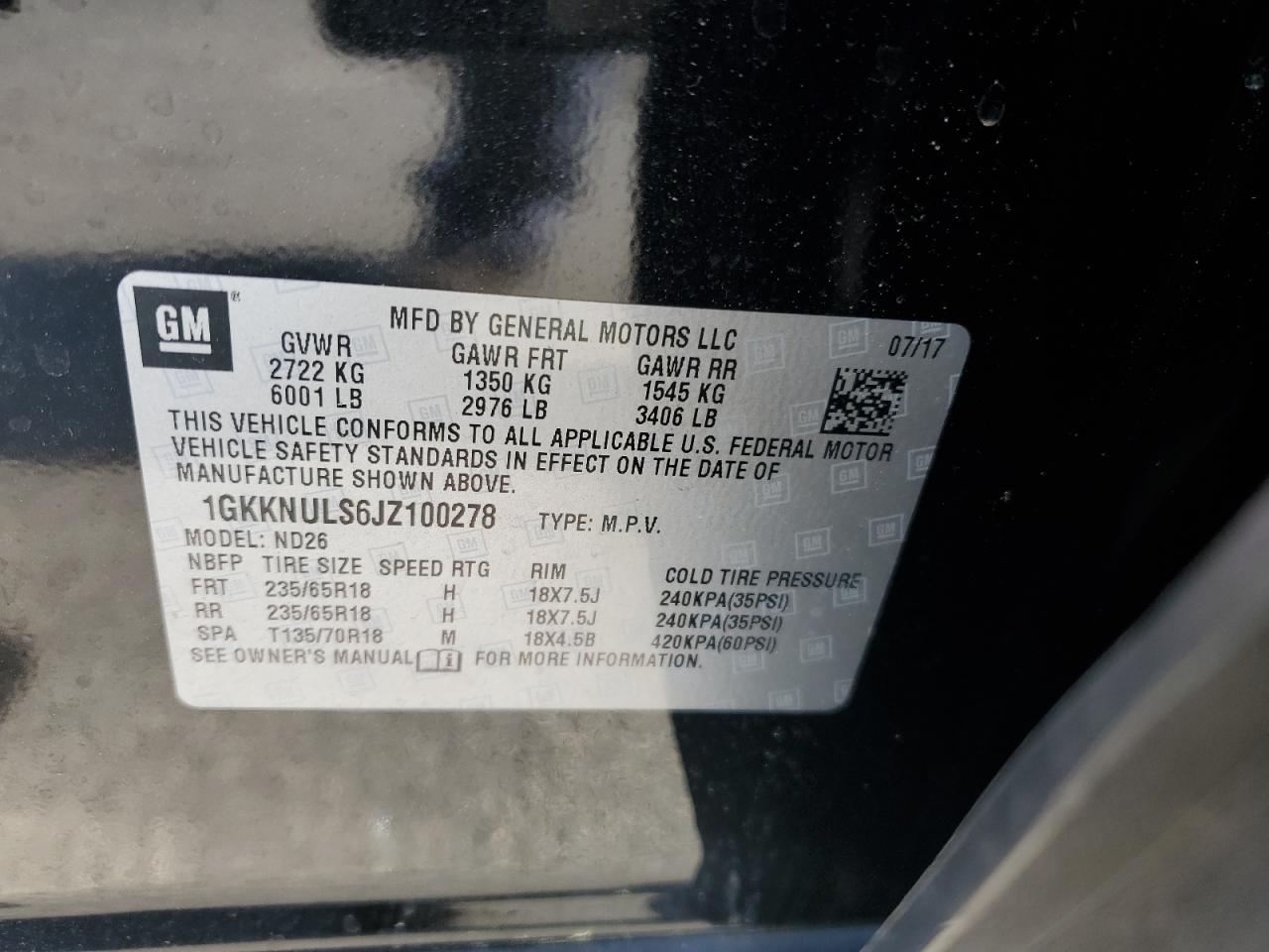 1GKKNULS6JZ100278 2018 GMC Acadia Slt-1