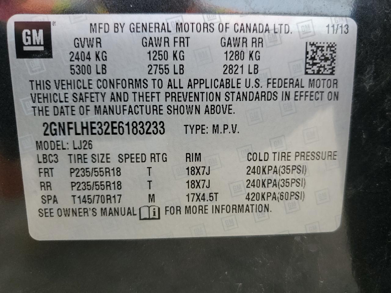 2GNFLHE32E6183233 2014 Chevrolet Equinox Ltz