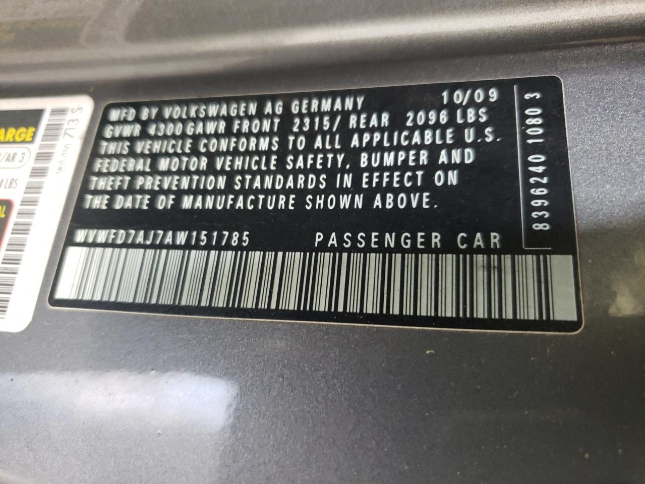 WVWFD7AJ7AW151785 2010 Volkswagen Gti