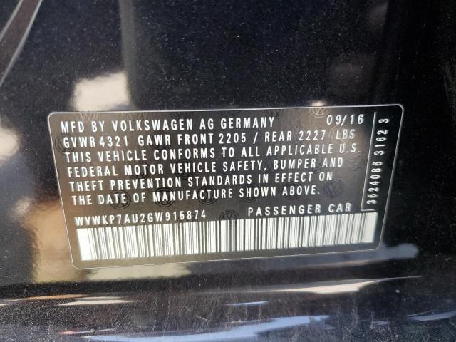 2016 Volkswagen E-Golf Se VIN: WVWKP7AU2GW915874 Lot: 58296794