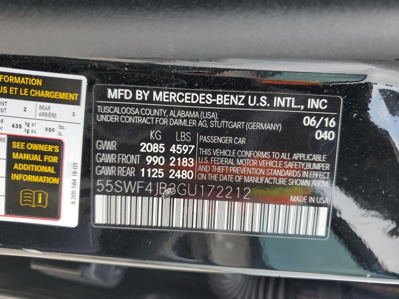 55SWF4JB3GU172212 2016 Mercedes-Benz C 300