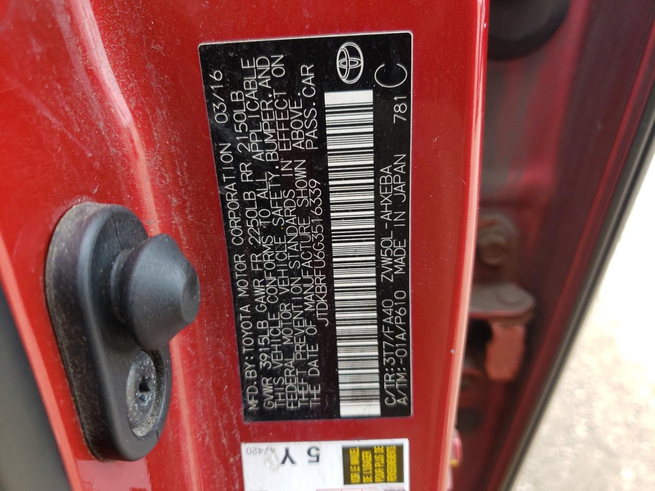 JTDKBRFU6G3516339 2016 Toyota Prius