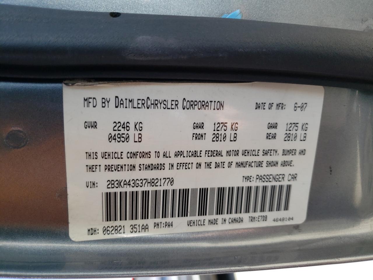 2B3KA43G37H821770 2007 Dodge Charger Se