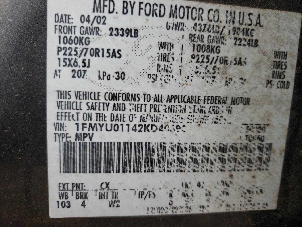 1FMYU01142KD40690 2002 Ford Escape Xls