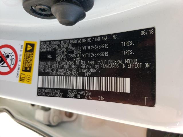 2018 Toyota Highlander Limited VIN: 5TDDZRFH7JS892688 Lot: 58262954