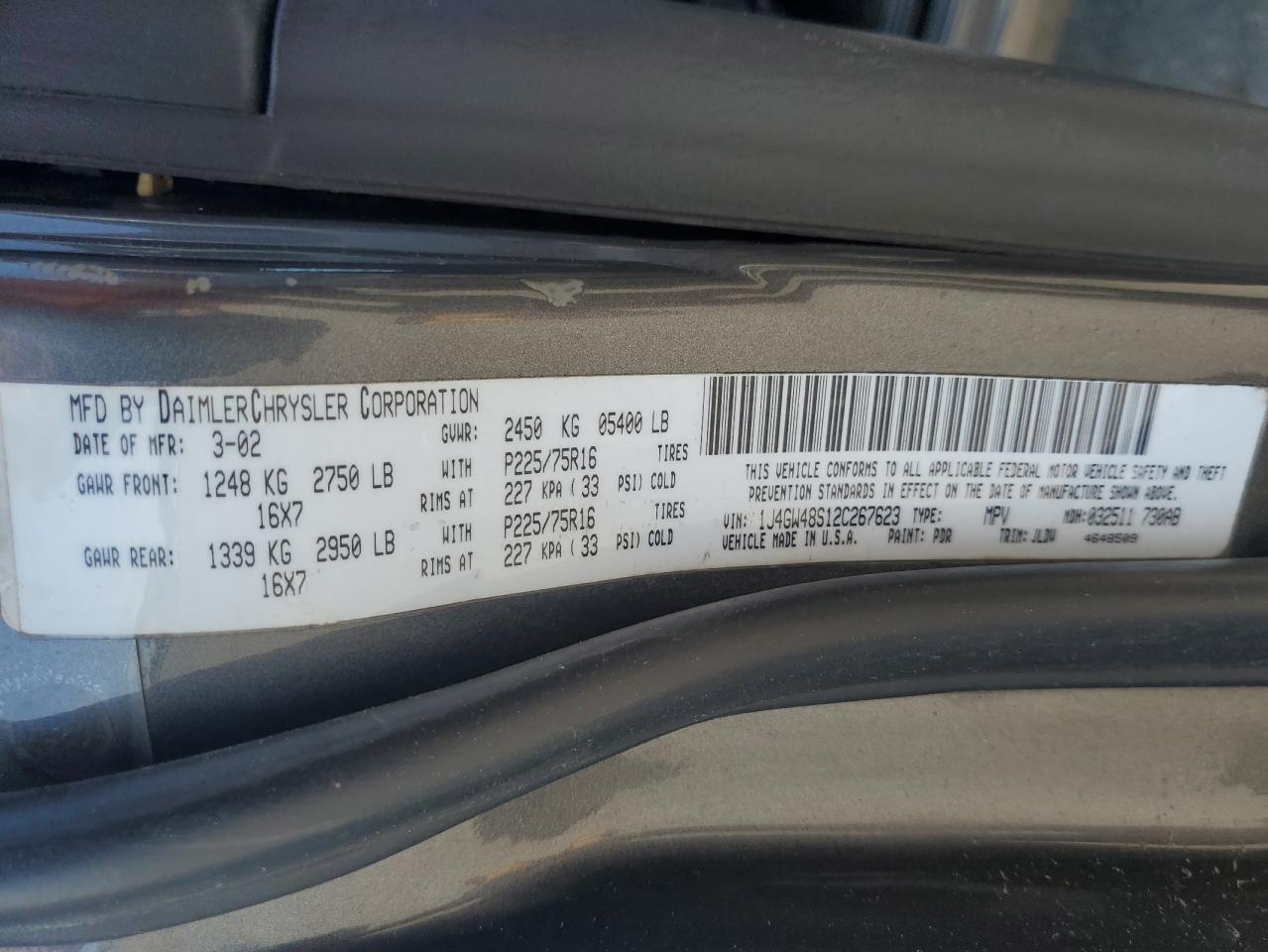 1J4GW48S12C267623 2002 Jeep Grand Cherokee Laredo