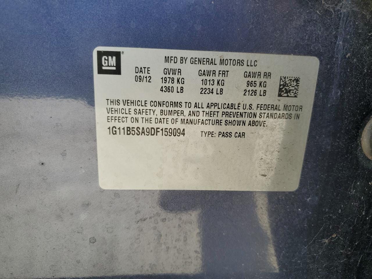 1G11B5SA9DF159094 2013 Chevrolet Malibu Ls