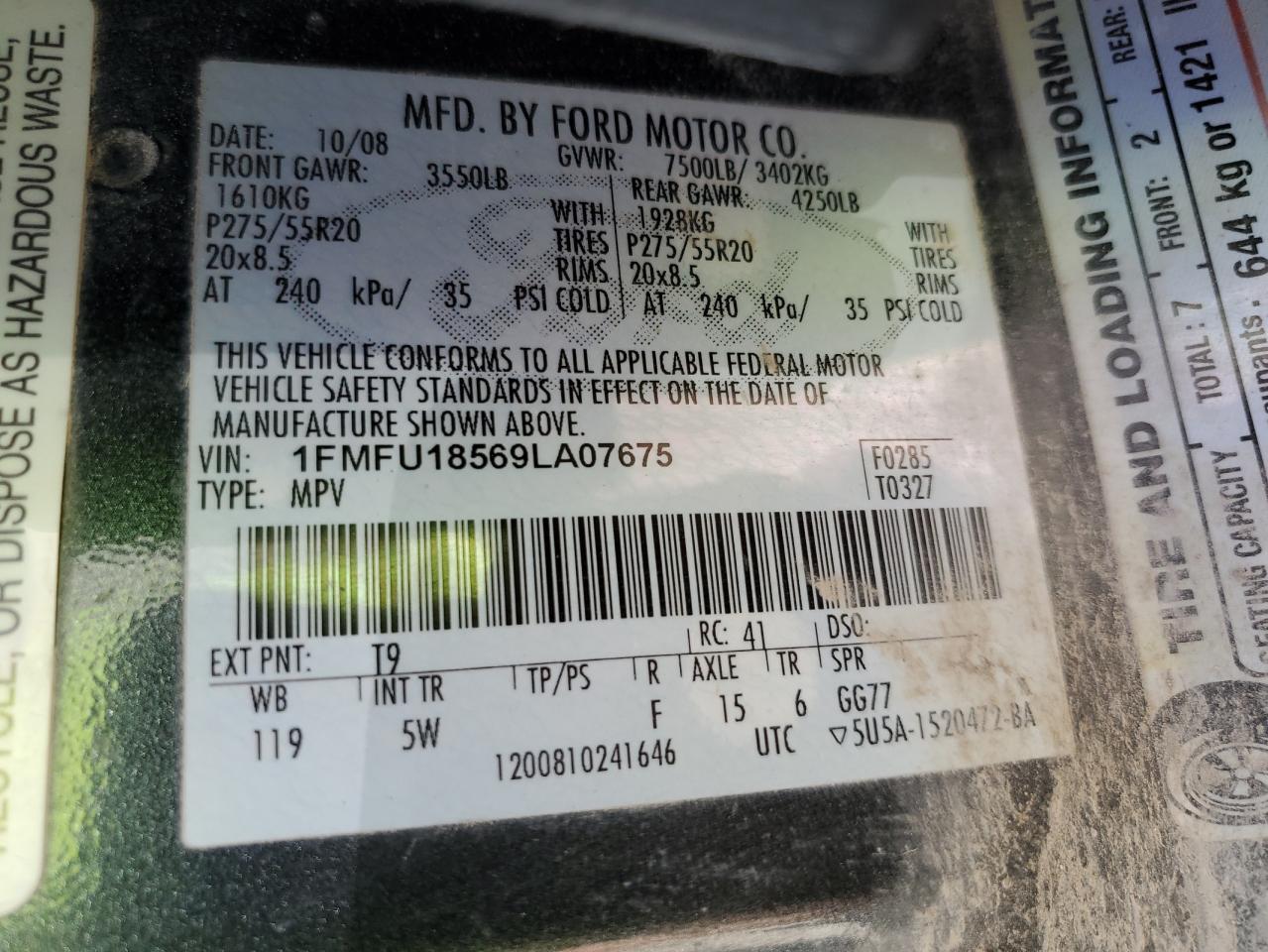 1FMFU18569LA07675 2009 Ford Expedition Eddie Bauer