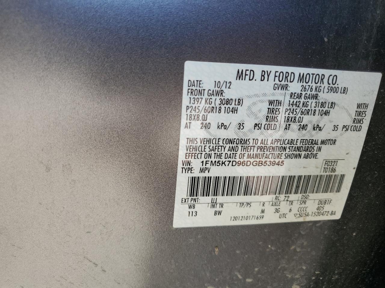 1FM5K7D96DGB53945 2013 Ford Explorer Xlt