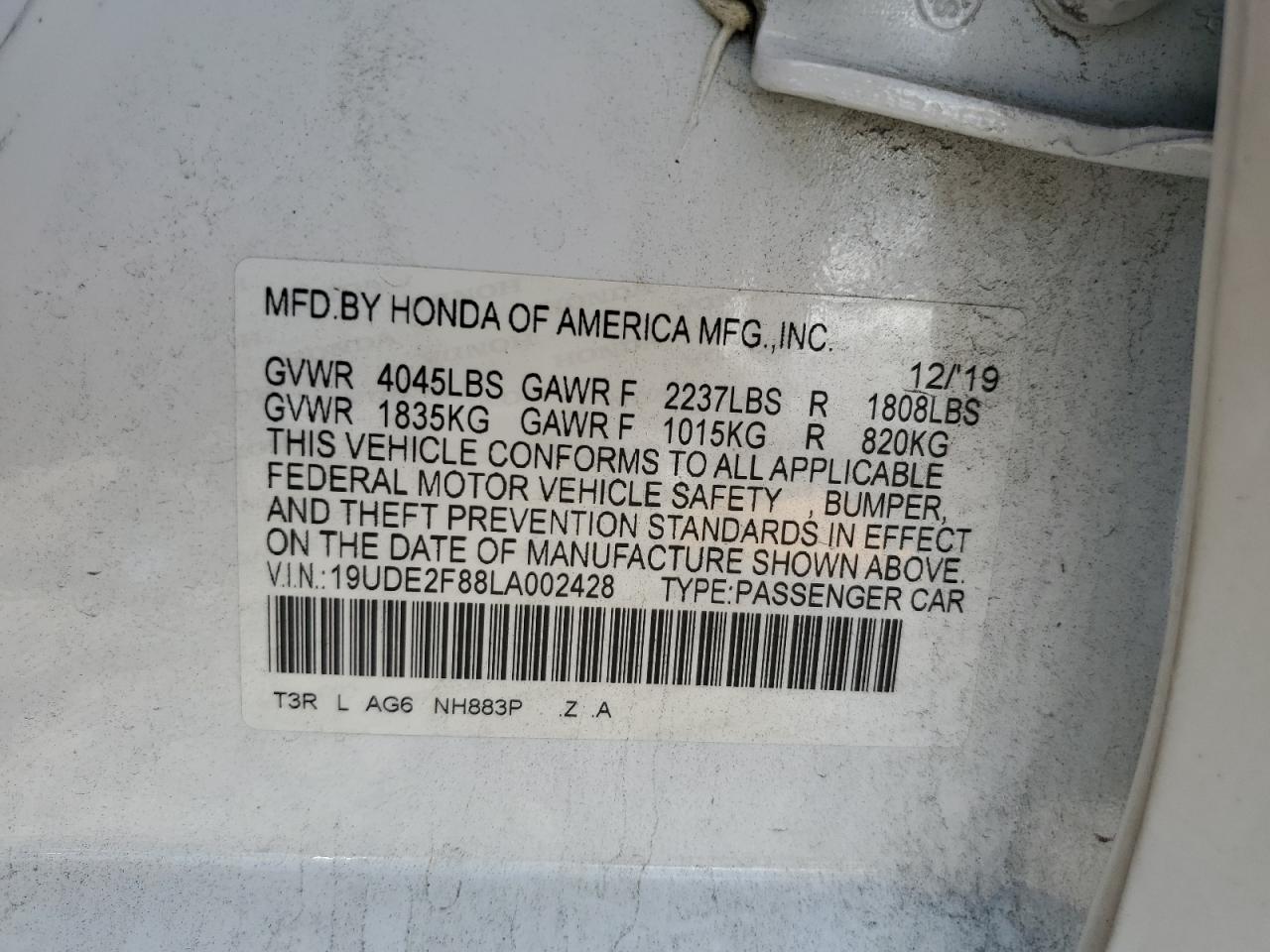 19UDE2F88LA002428 2020 Acura Ilx Premium A-Spec