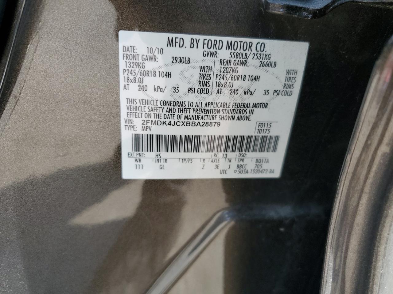 2FMDK4JCXBBA28879 2011 Ford Edge Sel