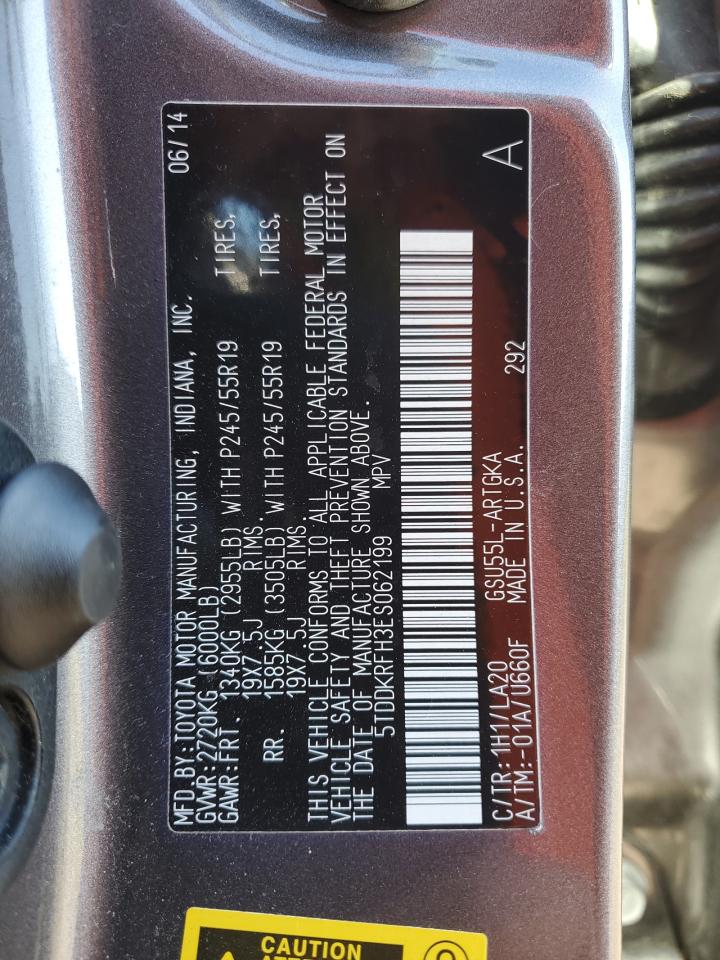 5TDDKRFH3ES062199 2014 Toyota Highlander Limited