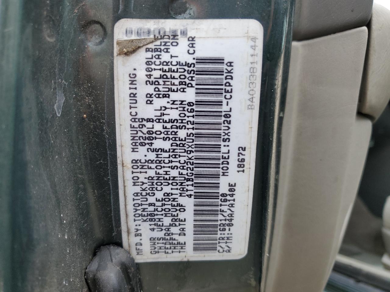 4T1BG22K9XU512160 1999 Toyota Camry Ce