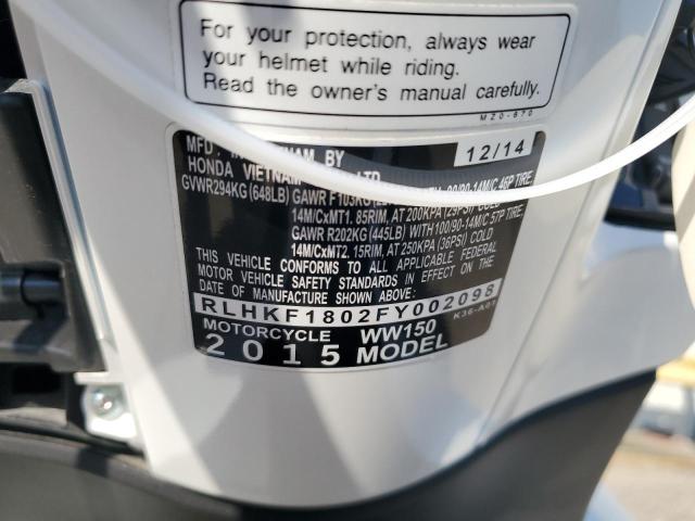 2015 HONDA PCX 150 RLHKF1802FY002098