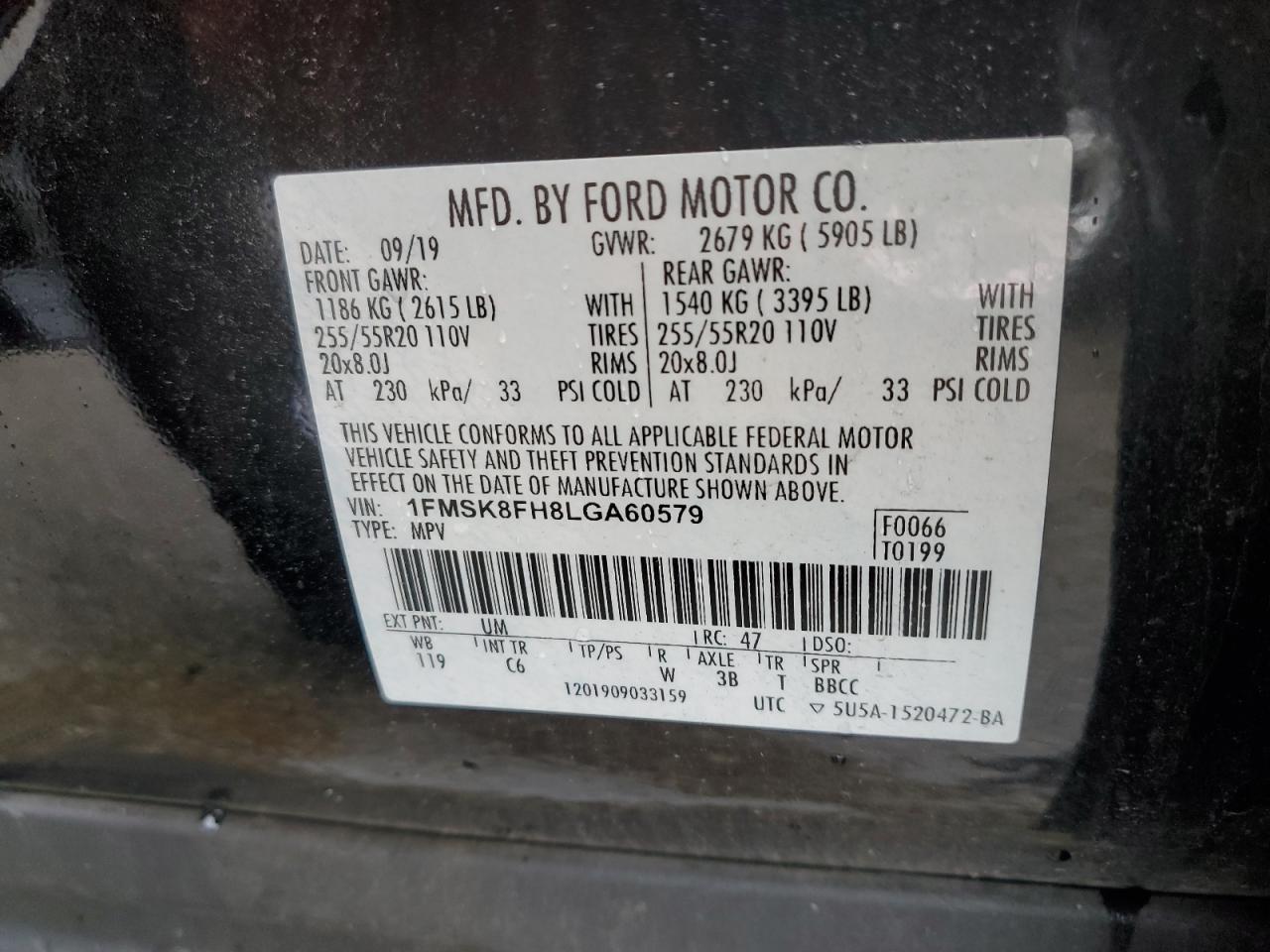 1FMSK8FH8LGA60579 2020 Ford Explorer Limited