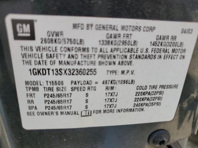 2003 GMC Envoy VIN: 1GKDT13SX32360255 Lot: 57698884