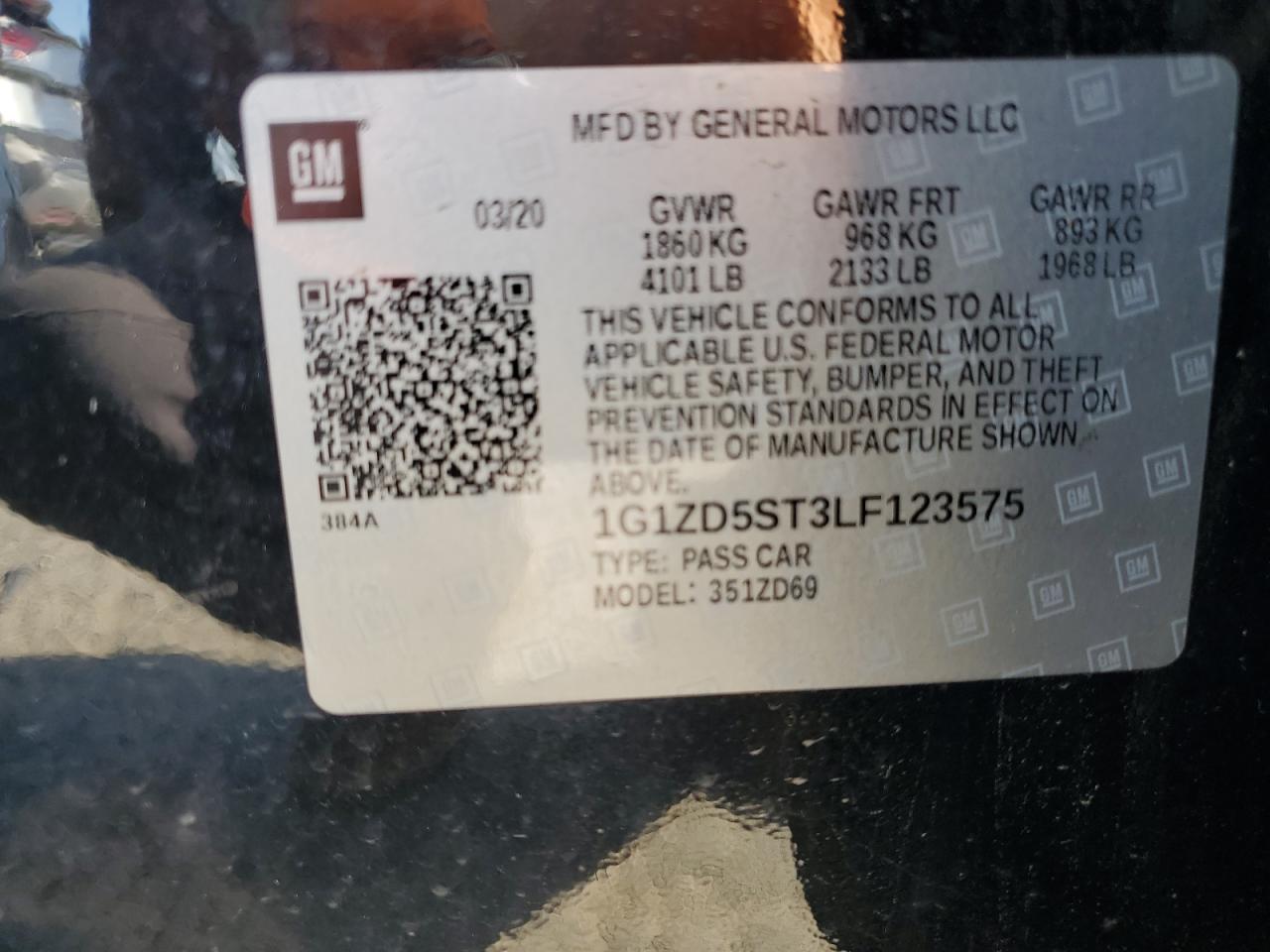 1G1ZD5ST3LF123575 2020 Chevrolet Malibu Lt