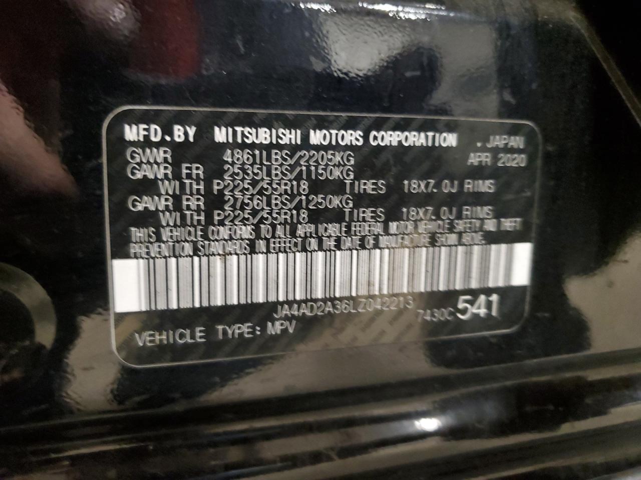 JA4AD2A36LZ042213 2020 Mitsubishi Outlander Es