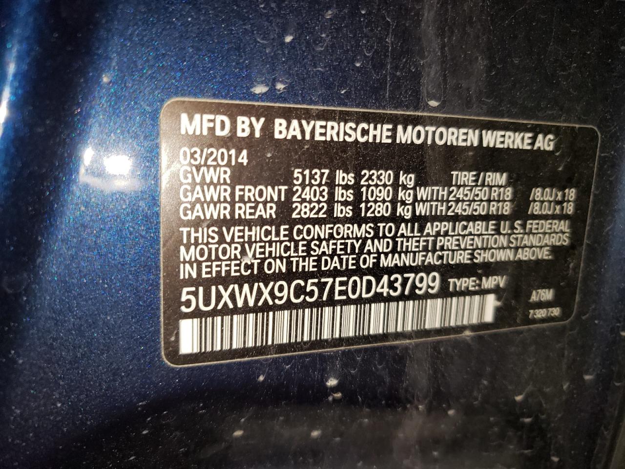 5UXWX9C57E0D43799 2014 BMW X3 xDrive28I
