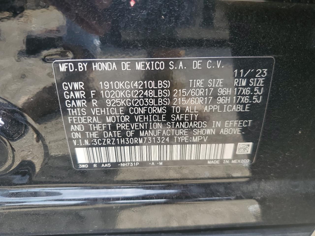 3CZRZ1H30RM731324 2024 Honda Hr-V Lx