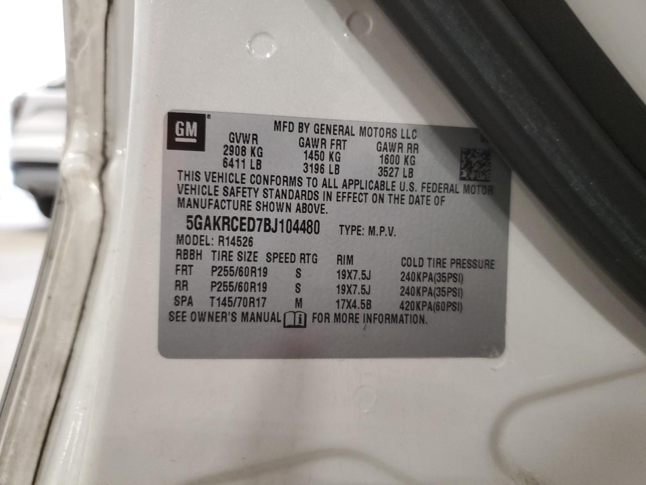 5GAKRCED7BJ104480 2011 Buick Enclave Cxl