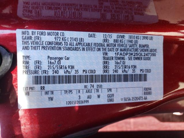 1FADP3K25GL247350 2016 FORD FOCUS - Image 12