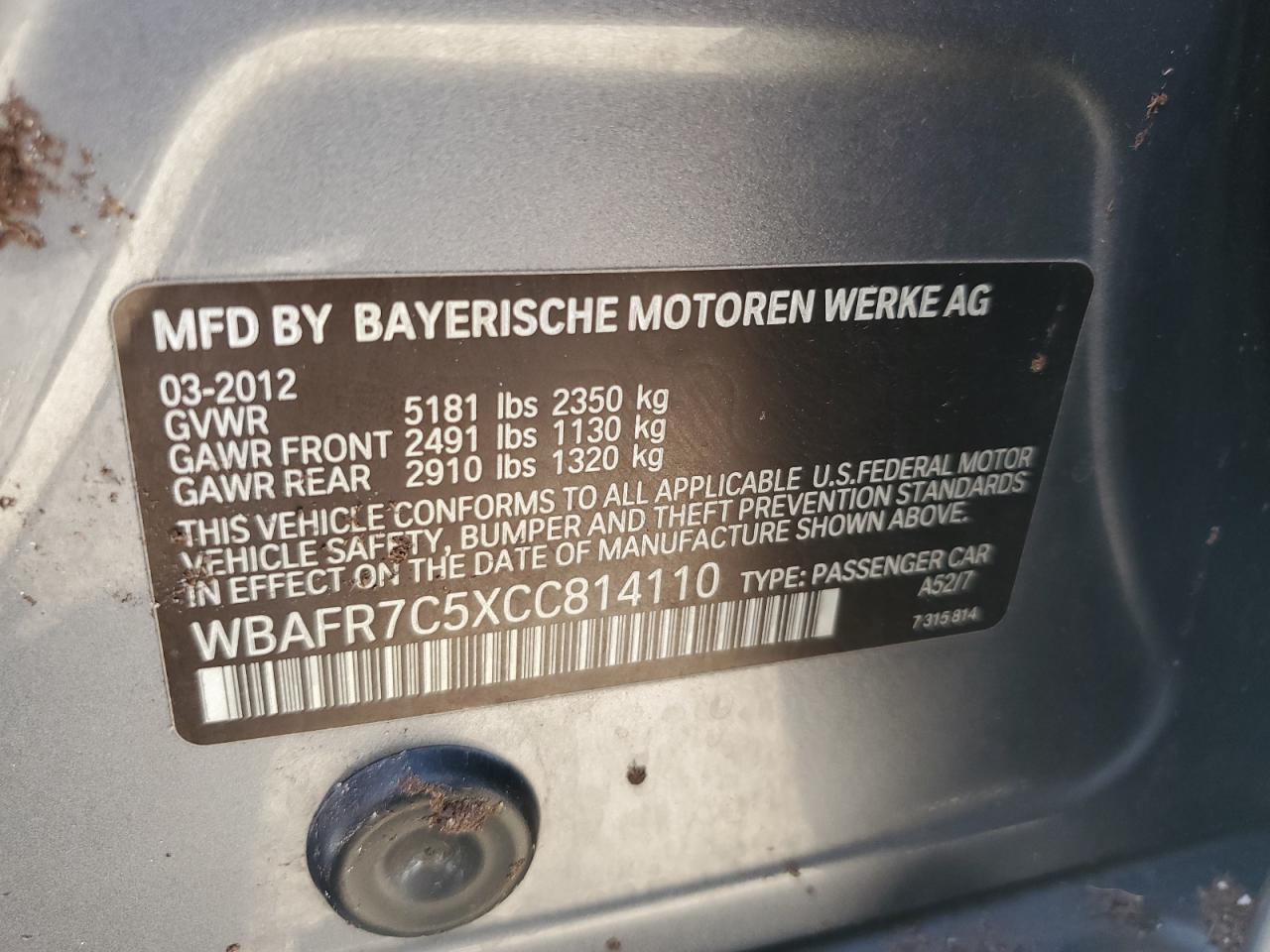 WBAFR7C5XCC814110 2012 BMW 535 I