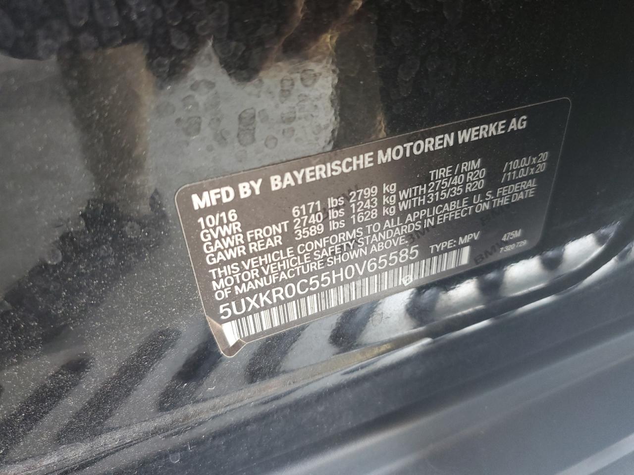 5UXKR0C55H0V65585 2017 BMW X5 xDrive35I