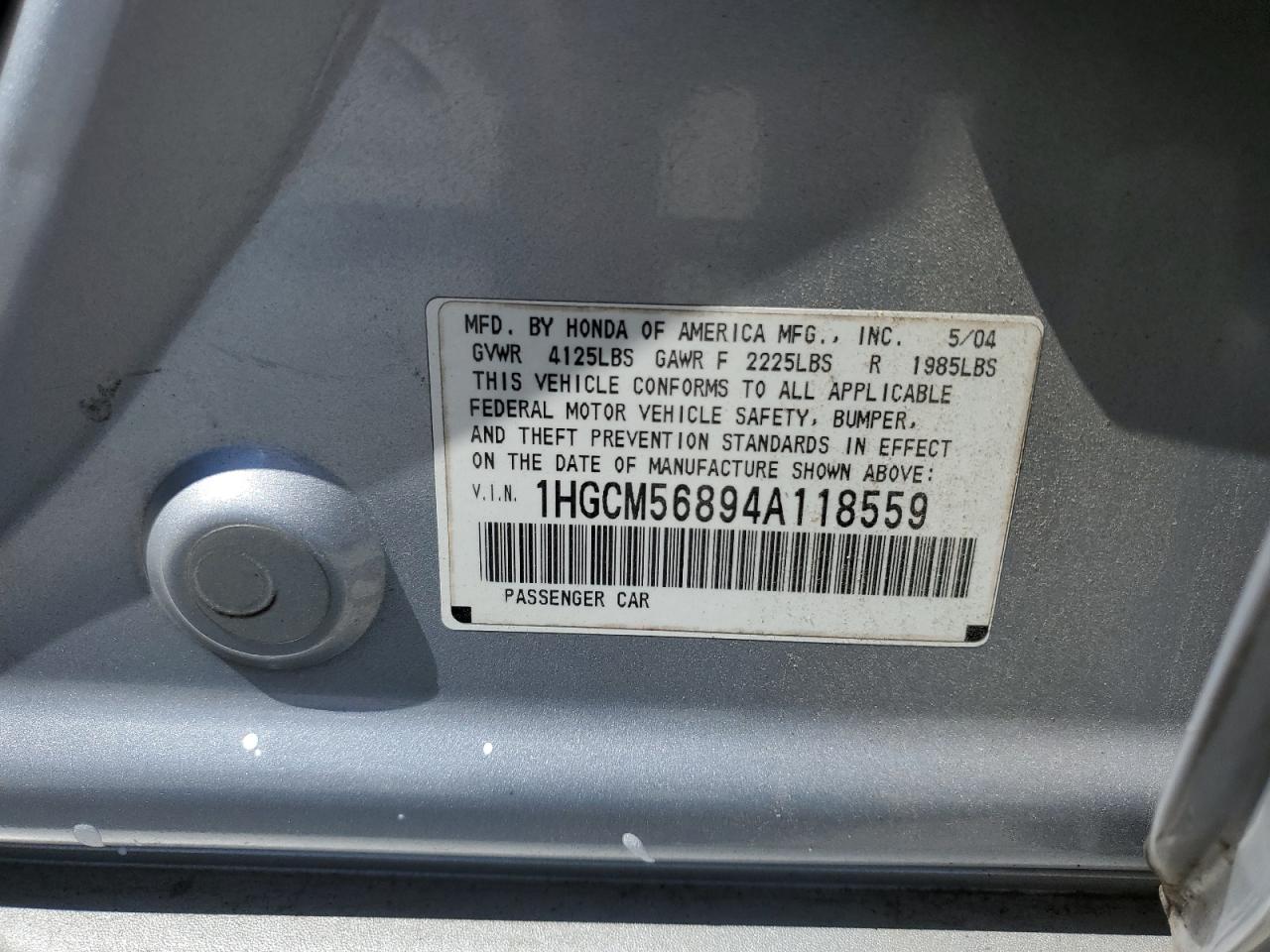 1HGCM56894A118559 2004 Honda Accord Ex