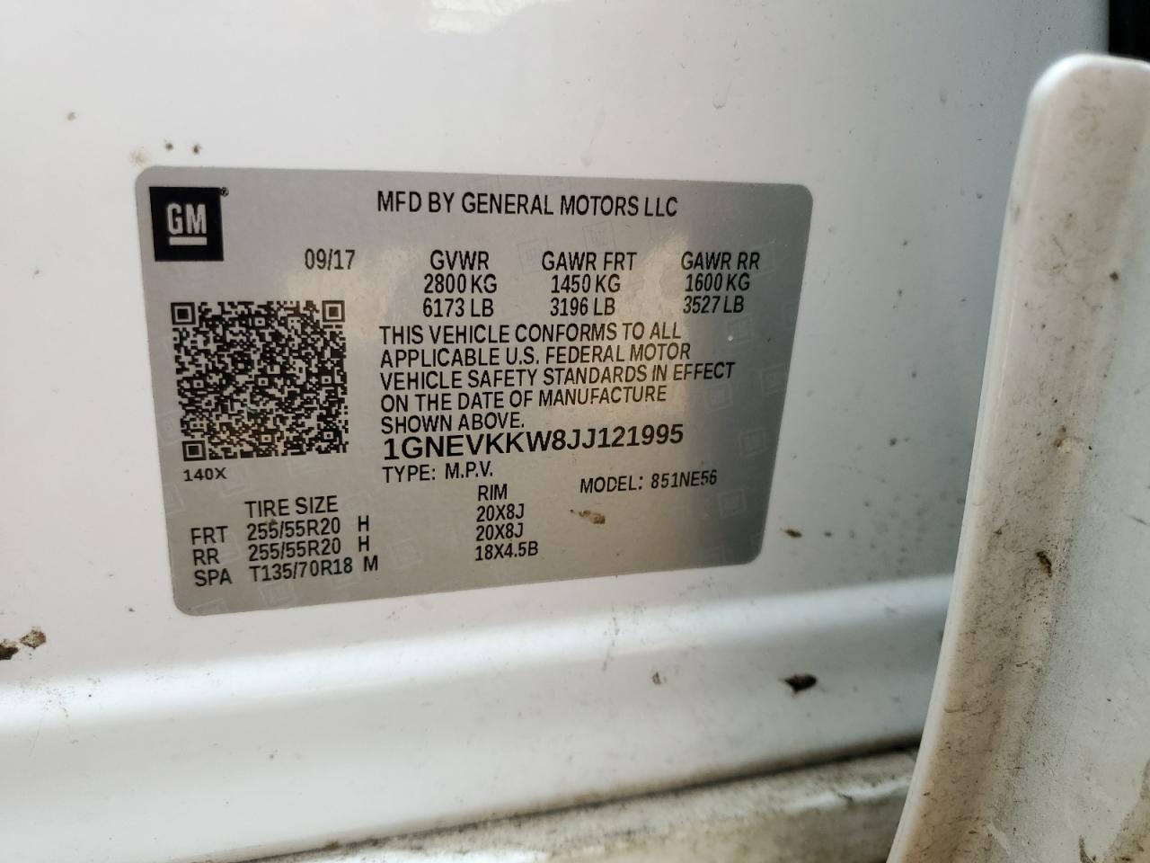 1GNEVKKW8JJ121995 2018 Chevrolet Traverse High Country