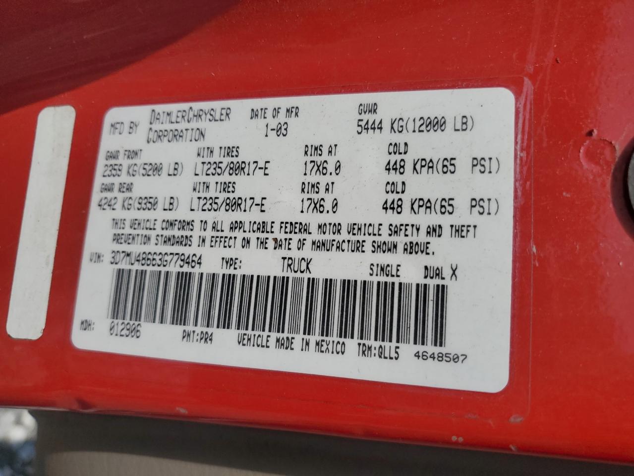 3D7MU48663G779464 2003 Dodge Ram 3500 St