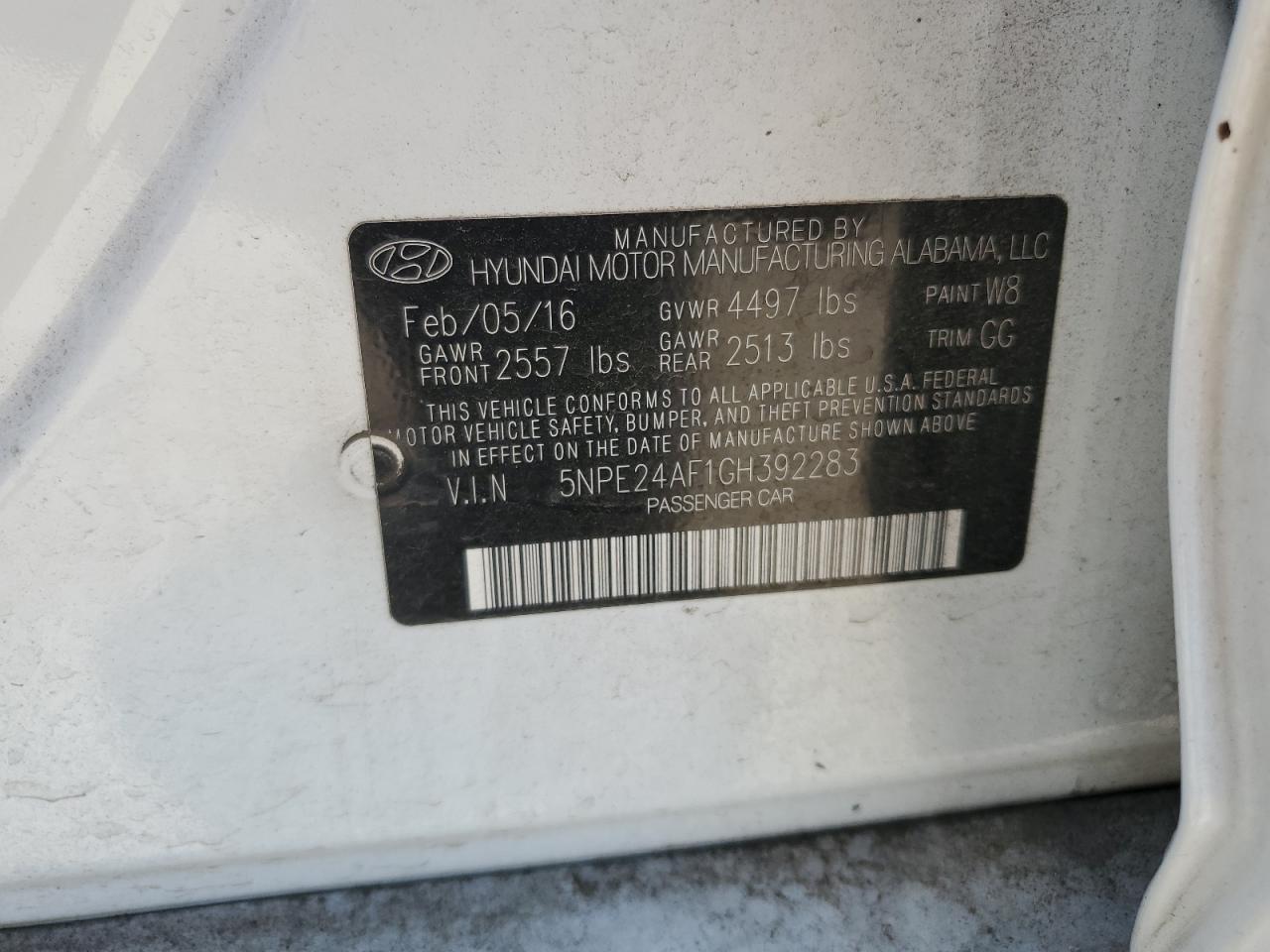 5NPE24AF1GH392283 2016 Hyundai Sonata Se