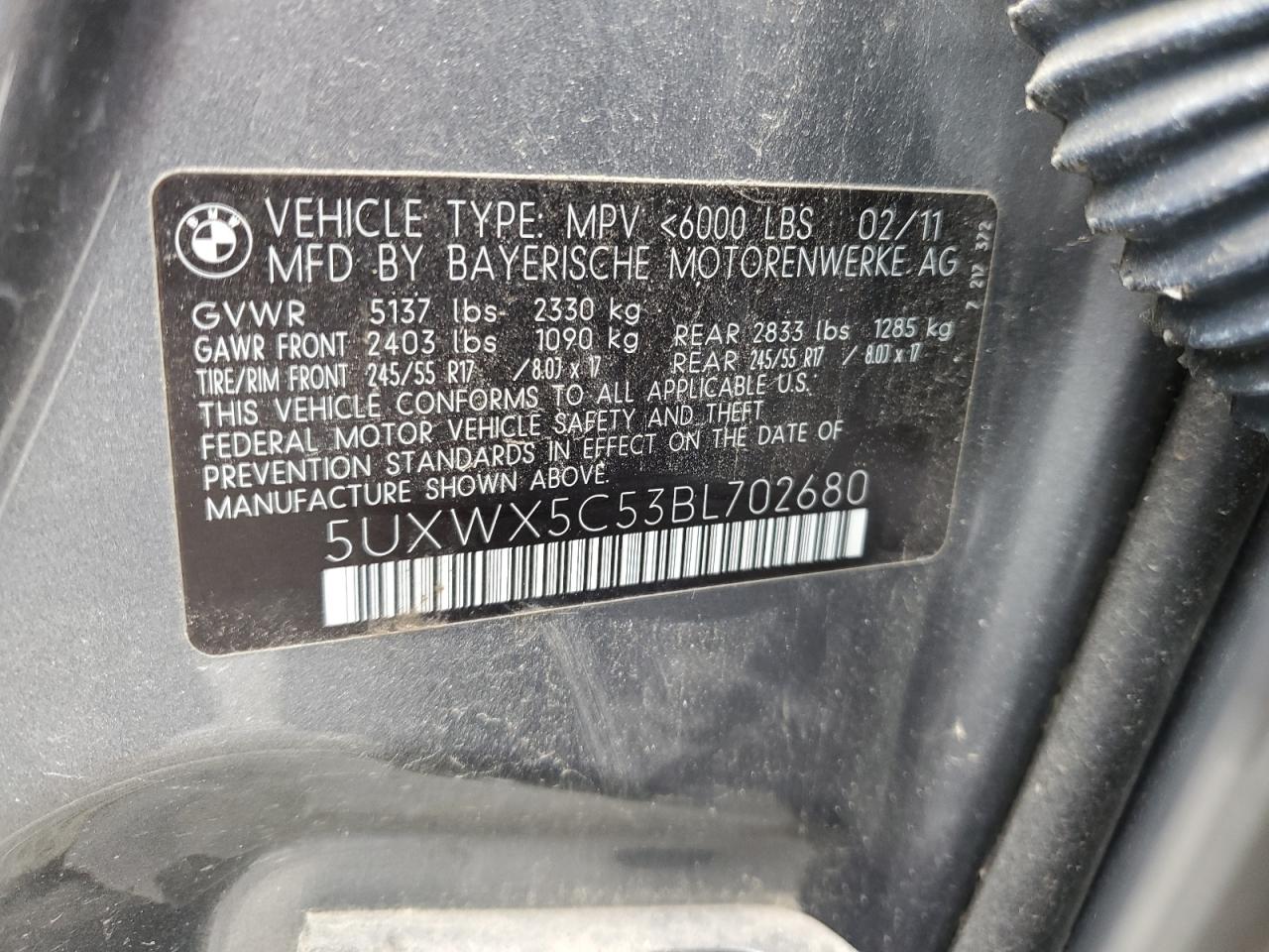 5UXWX5C53BL702680 2011 BMW X3 xDrive28I