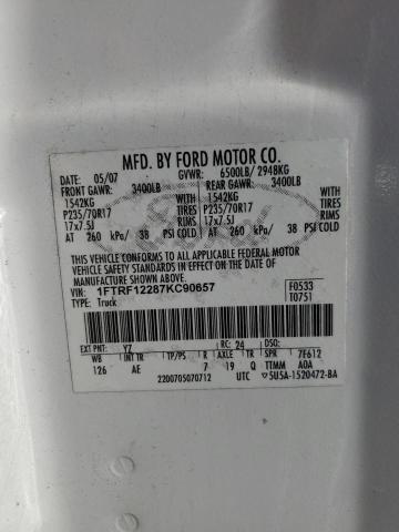 2007 Ford F150 VIN: 1FTRF12287KC90657 Lot: 61048674