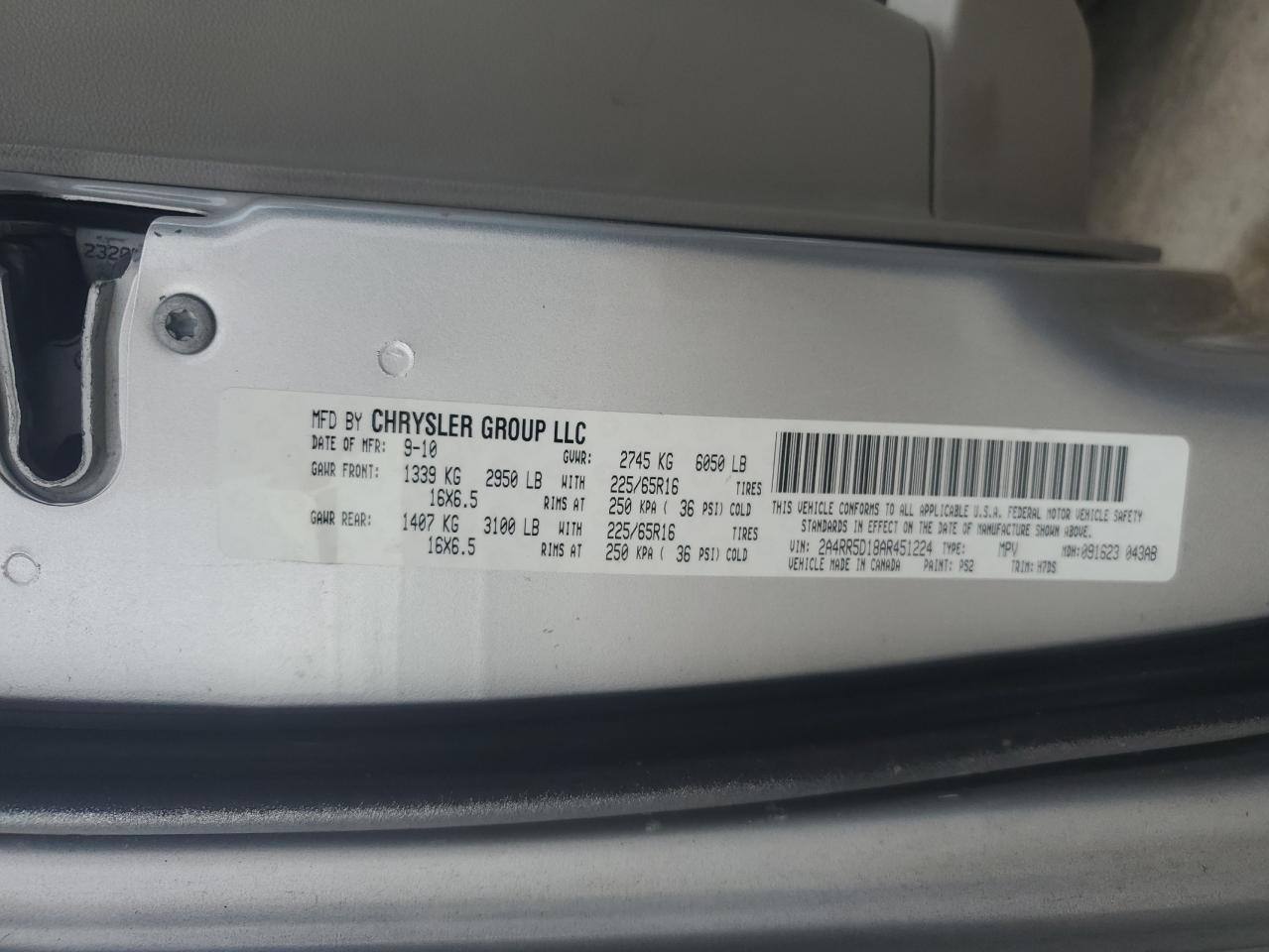 2A4RR5D18AR451224 2010 Chrysler Town & Country Touring