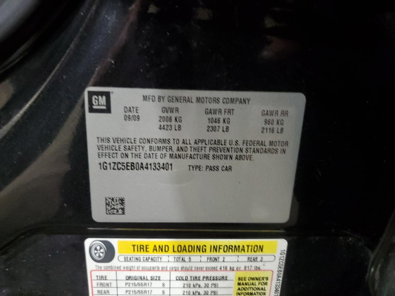 1G1ZC5EB0A4133401 2010 Chevrolet Malibu 1Lt