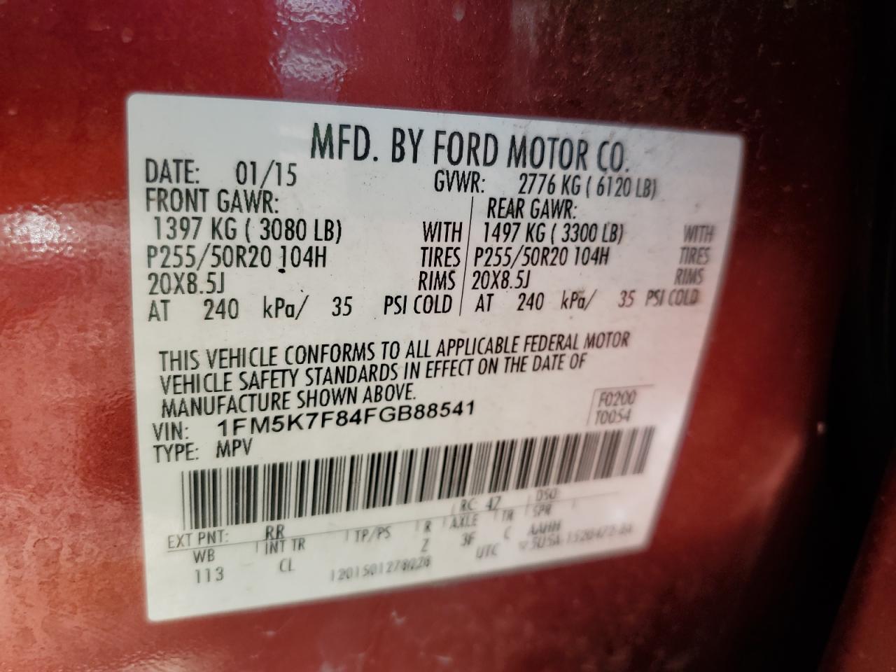 1FM5K7F84FGB88541 2015 Ford Explorer Limited